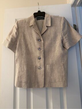 Short Sleeve Linen Blend Boxy Jacket in Natural